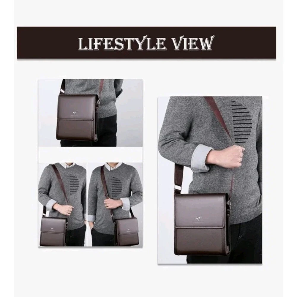 Unisex Business PU Leather Messenger Bag Shoulder Crossbody Sling Pack, Brown